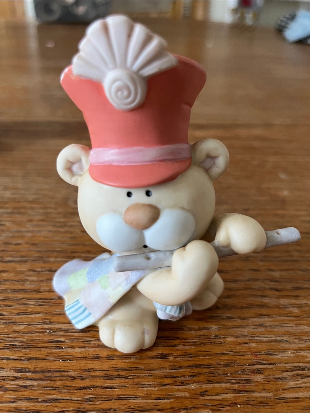 Bumpkin bear with flute and quilt figurine